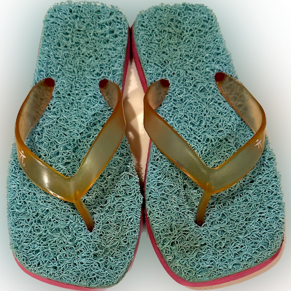 VTG Blue Pink Sponge bed Flip Flops Sz 7 Beach Sandals Bath Dorm Slippers Thong - Picture 2 of 6